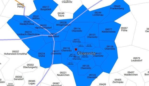 Grafische PLZ-Karte fuer das Einzugsgebiet Stadtkurierdienst
